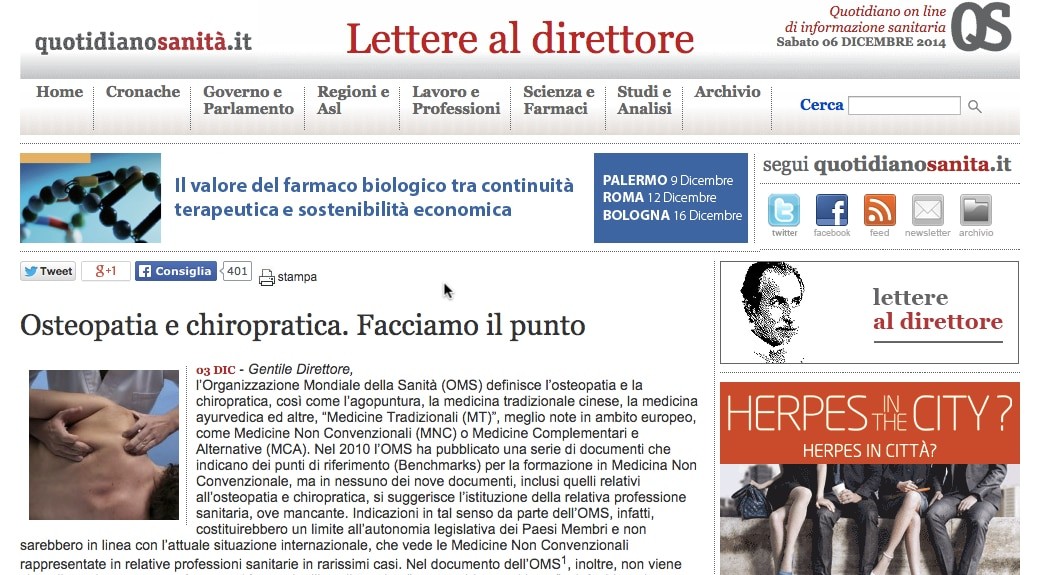 Osteopatia e chiropratica. Facciamo il punto - Quotidiano Sanità 2014-12-06 10-25-05