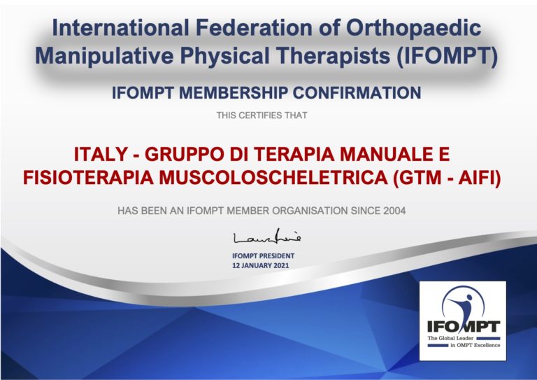 IFOMPT Membership Certificate Italy