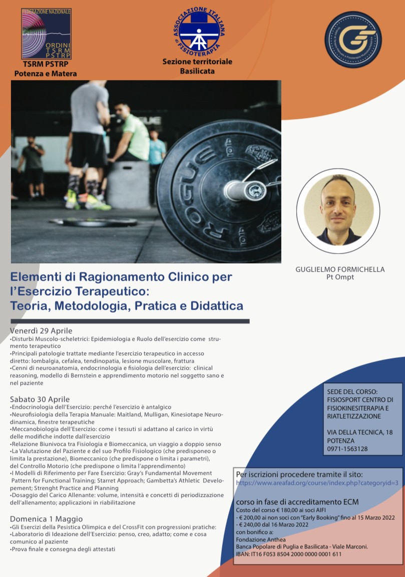 Elementi di Ragionamento Clinico per l’Esercizio Terapeutico: Teoria, Metodologia, Pratica e Didattica.