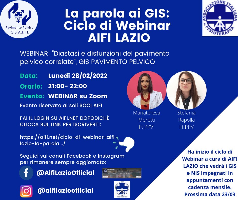 Lunedì 28/02 h 21:00 CICLO DI WEBINAR AIFI LAZIO: LA PAROLA AI GIS