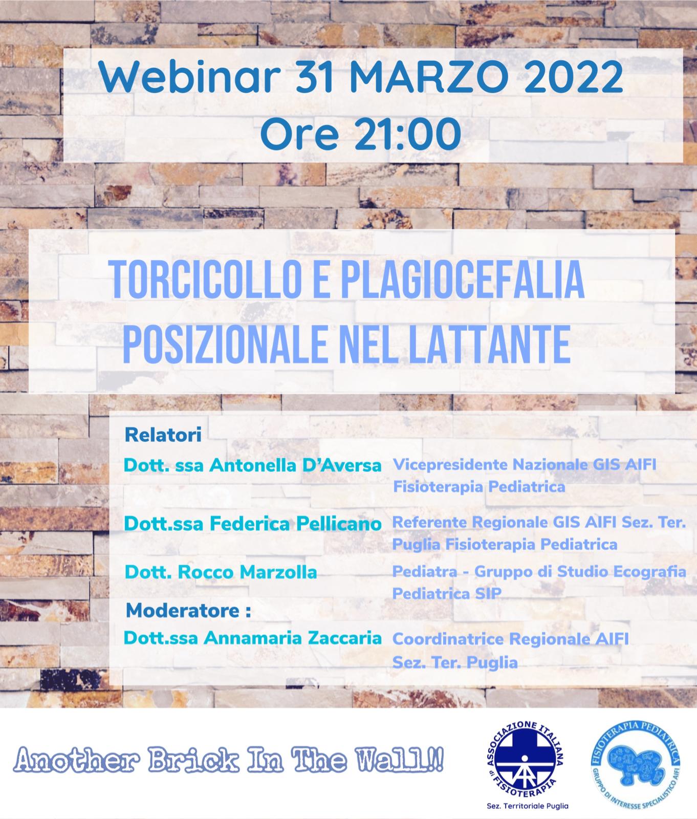 “TORCICOLLO E PLAGIOCEFALIA POSIZIONALE NEL LATTANTE” – WEBINAR 31 MARZO ORE 21.00