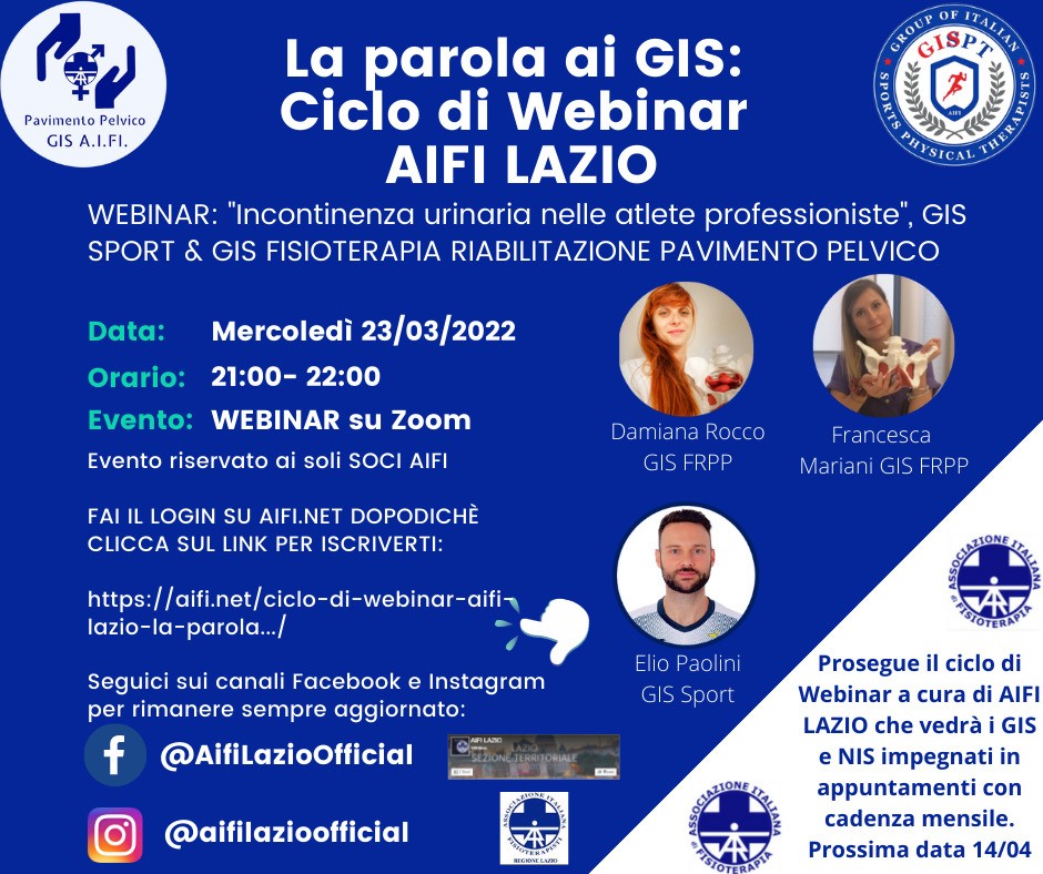 MERCOLEDì 23/03 H 21:00 CICLO DI WEBINAR AIFI LAZIO: LA PAROLA AI GIS