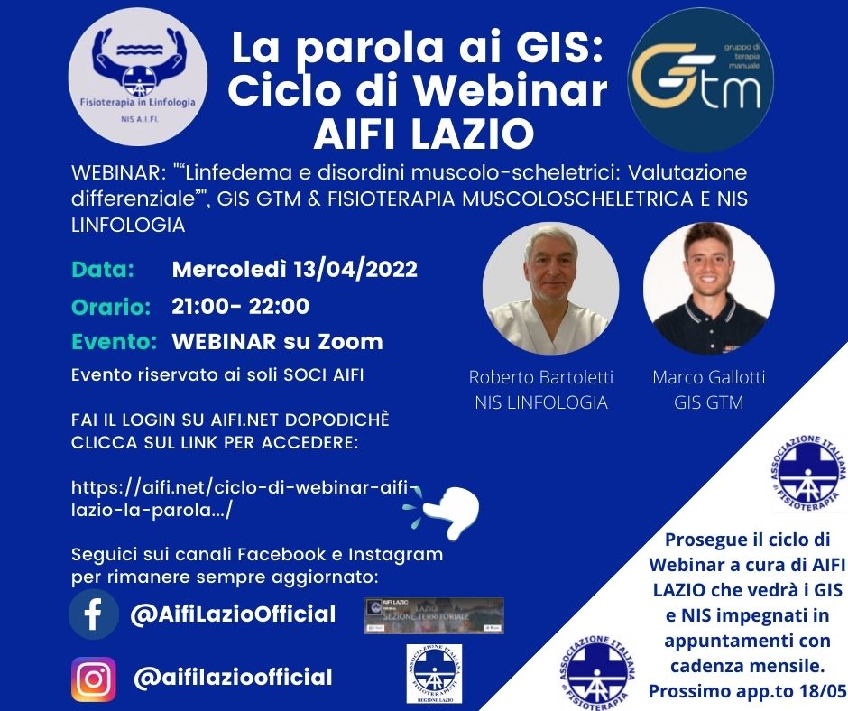 MERCOLEDÌ 13/04 H 21:00 CICLO DI WEBINAR AIFI LAZIO: LA PAROLA AI GIS