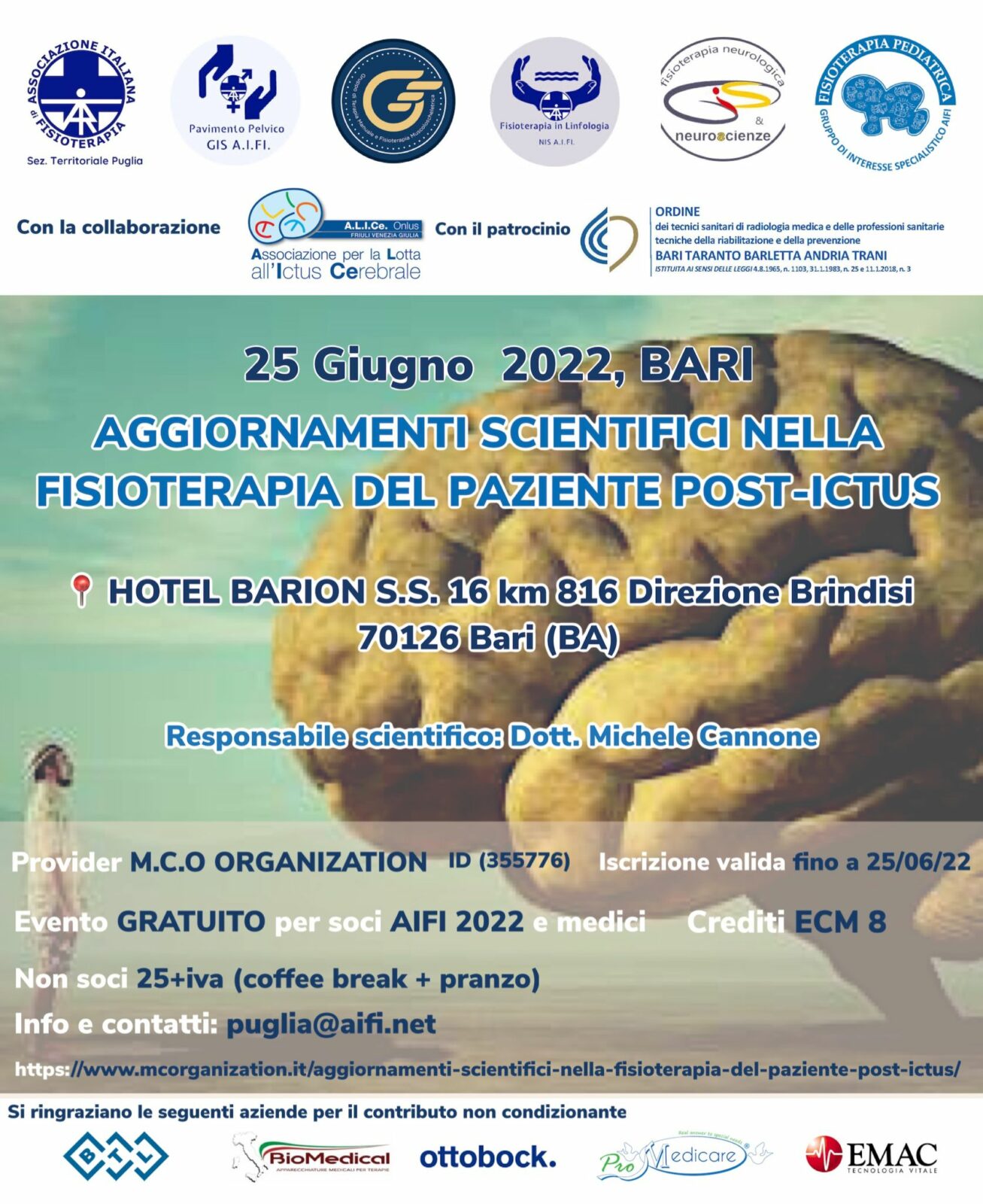 EVENTO ECM “AGGIORNAMENTI SCIENTIFICI IN FISIOTERAPIA DEL PAZIENTE POST-ICTUS”, 25 giugno 2022, BARI