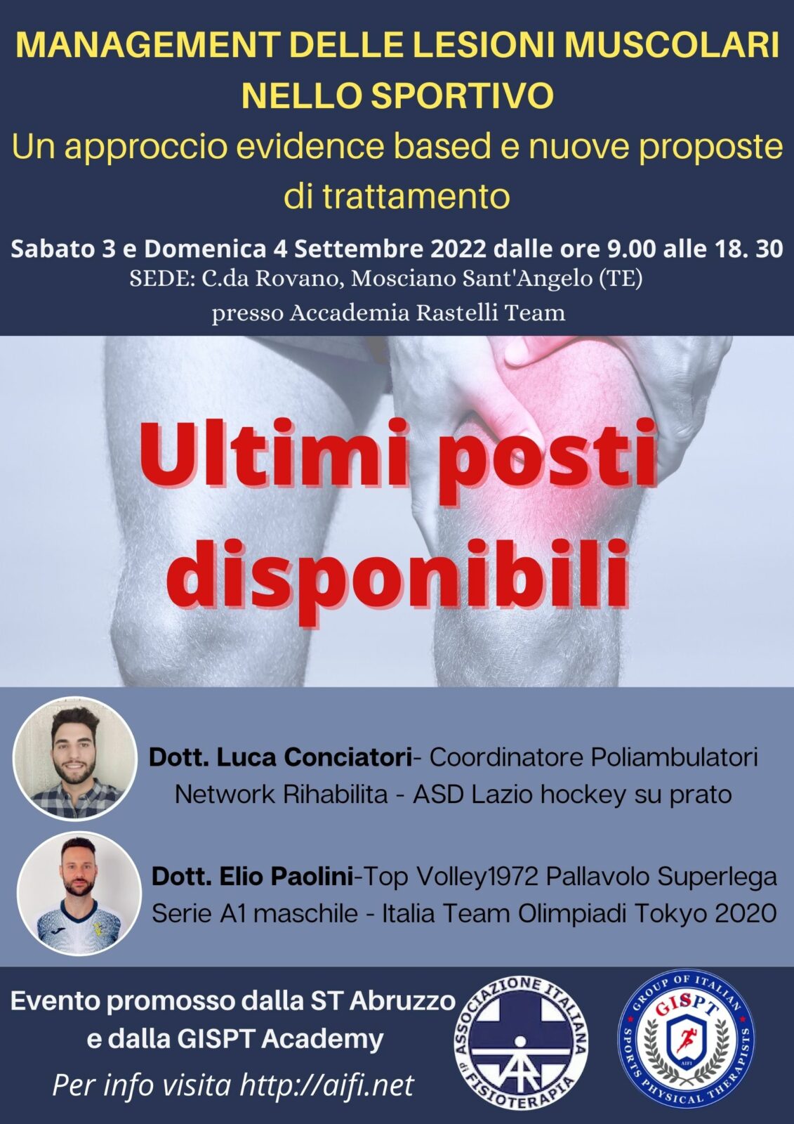 “MANAGEMENT NELLE LESIONI MUSCOLARI NELLO SPORTIVO”, GLI ULTIMI POSTI DISPONIBILI