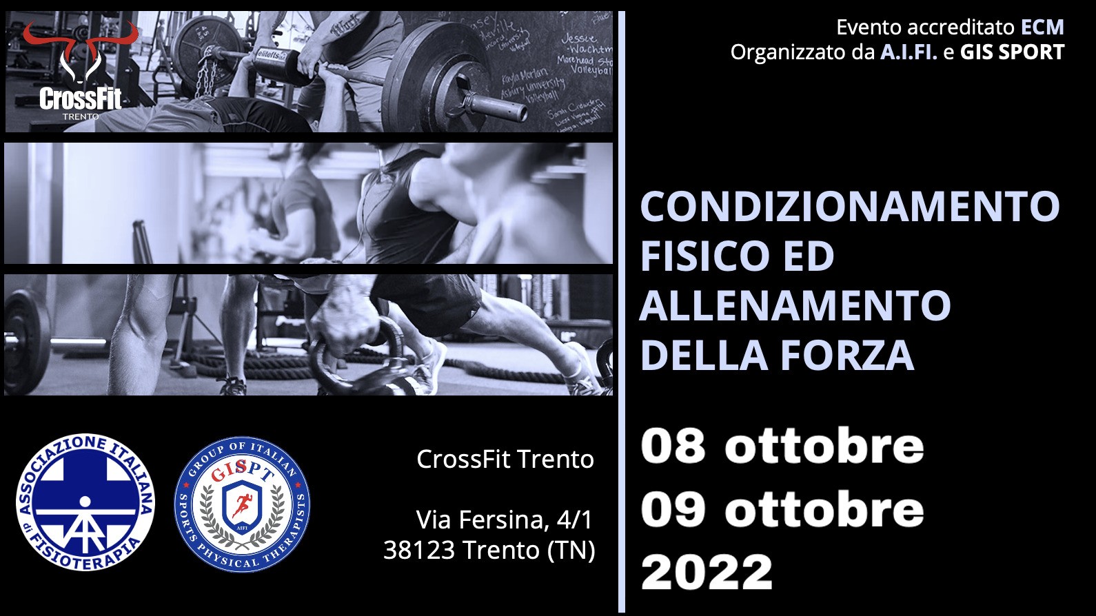 CORSO TEORICO-PRATICO – Condizionamento fisico ed allenamento della forza, Trento, 08 e 09 ottobre