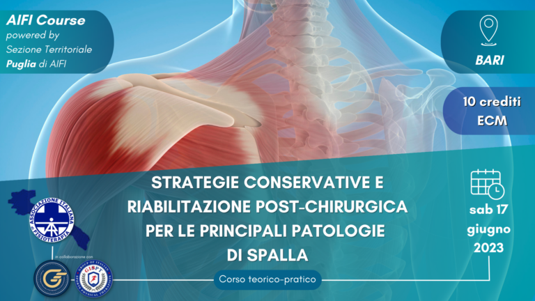 Corso “Strategie conservative e riabilitazione post-chirurgica per le principali patologie di spalla” 17 giugno a Bari