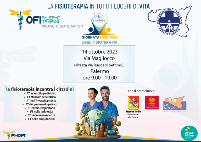 COMUNICATO – “La Fisioterapia incontra i cittadini” – Palermo, sabato 14 ottobre 2023, Via Magliocco (altezza via Ruggero Settimo)
