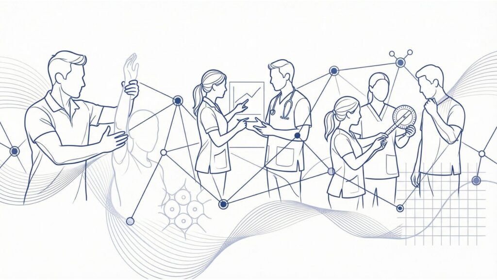 figure stilizzate di fisioterapisti a lavoro